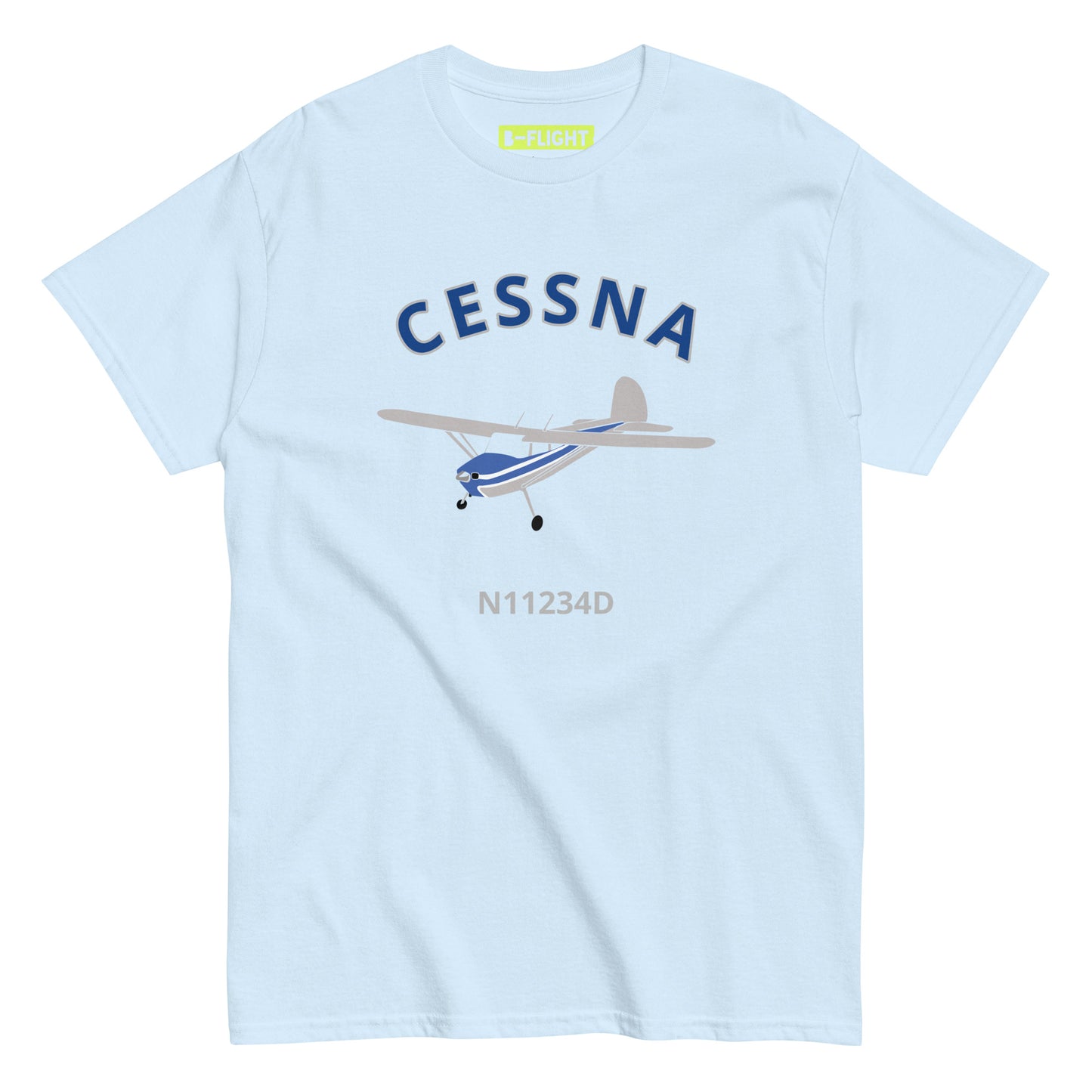 CESSNA 140 polished grey - blue aircraft CUSTOM N Number Classic fit Men's aviation tee