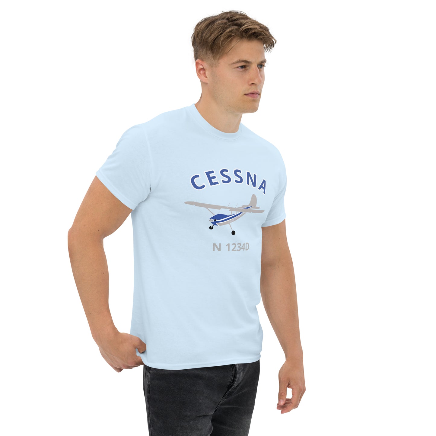 CESSNA 170 polished fuselage with blue trim CUSTOM N Number  classic cotton aviation tee