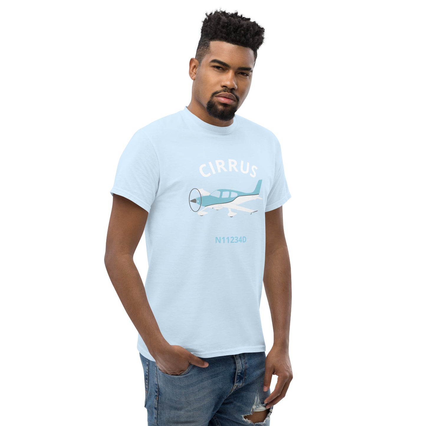 CIRRUS Blue-White  CUSTOM N Number Men's classic fit aviation tee