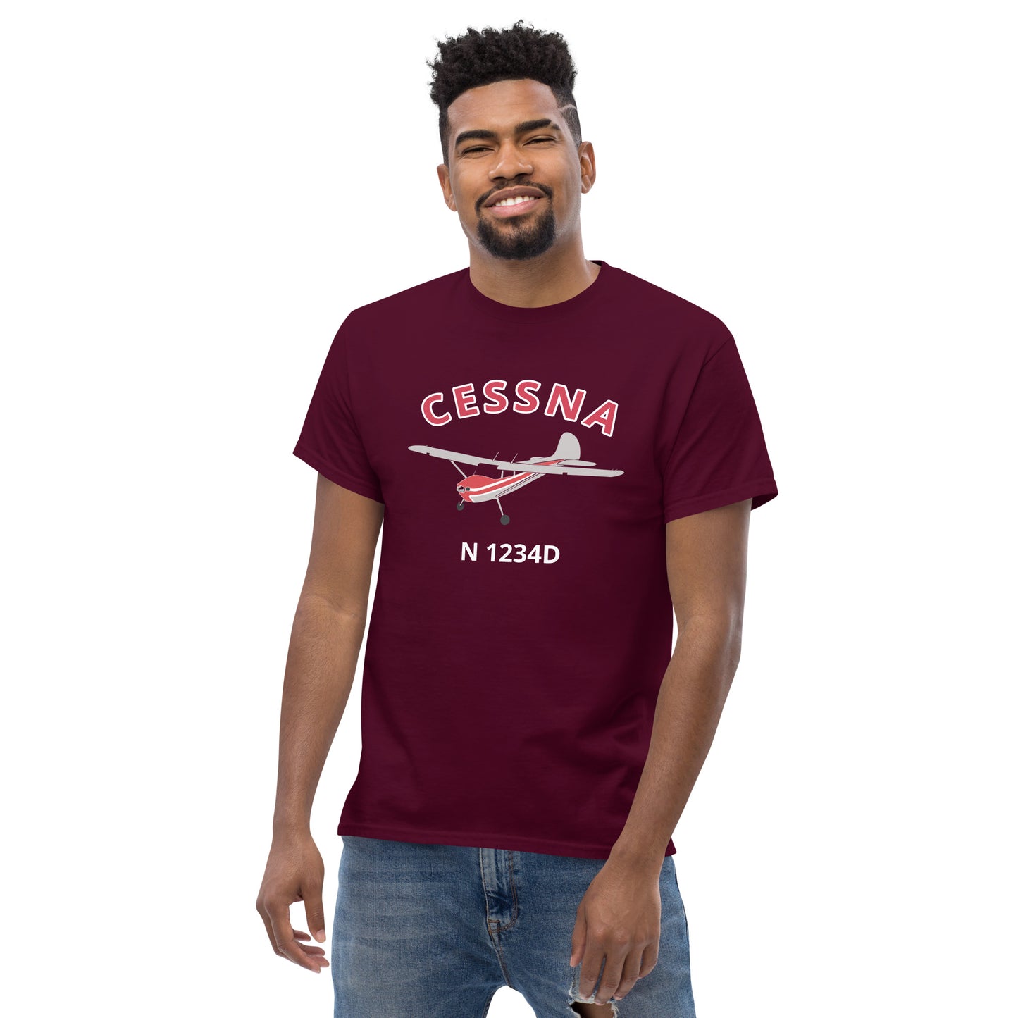 CESSNA 170 Polished with Red Trim CUSTOM N Number Classic Fit Cotton aviation tee