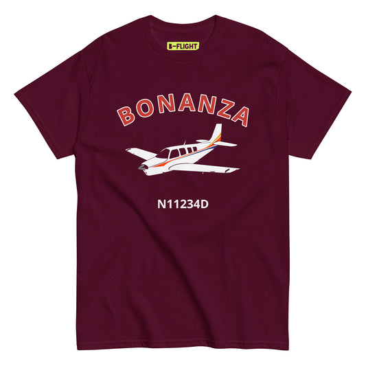 BONANZA A36  White with Stripes CUSTOM N NUMBER Graphic Short-Sleeve Unisex classic fit aviation T-Shirt.- Minimum order 3