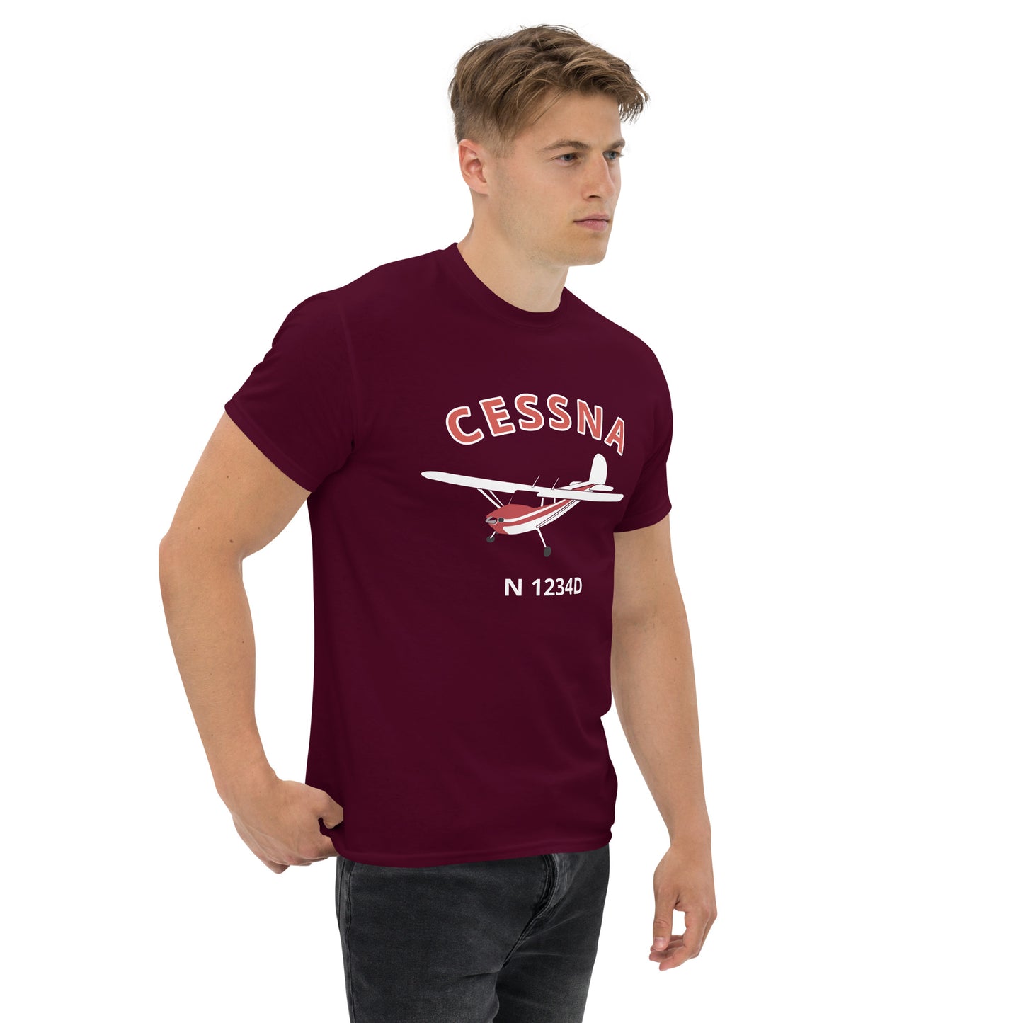 CESSNA 140 white red aircraft CUSTOM N Number Classic fit Men's aviation tee