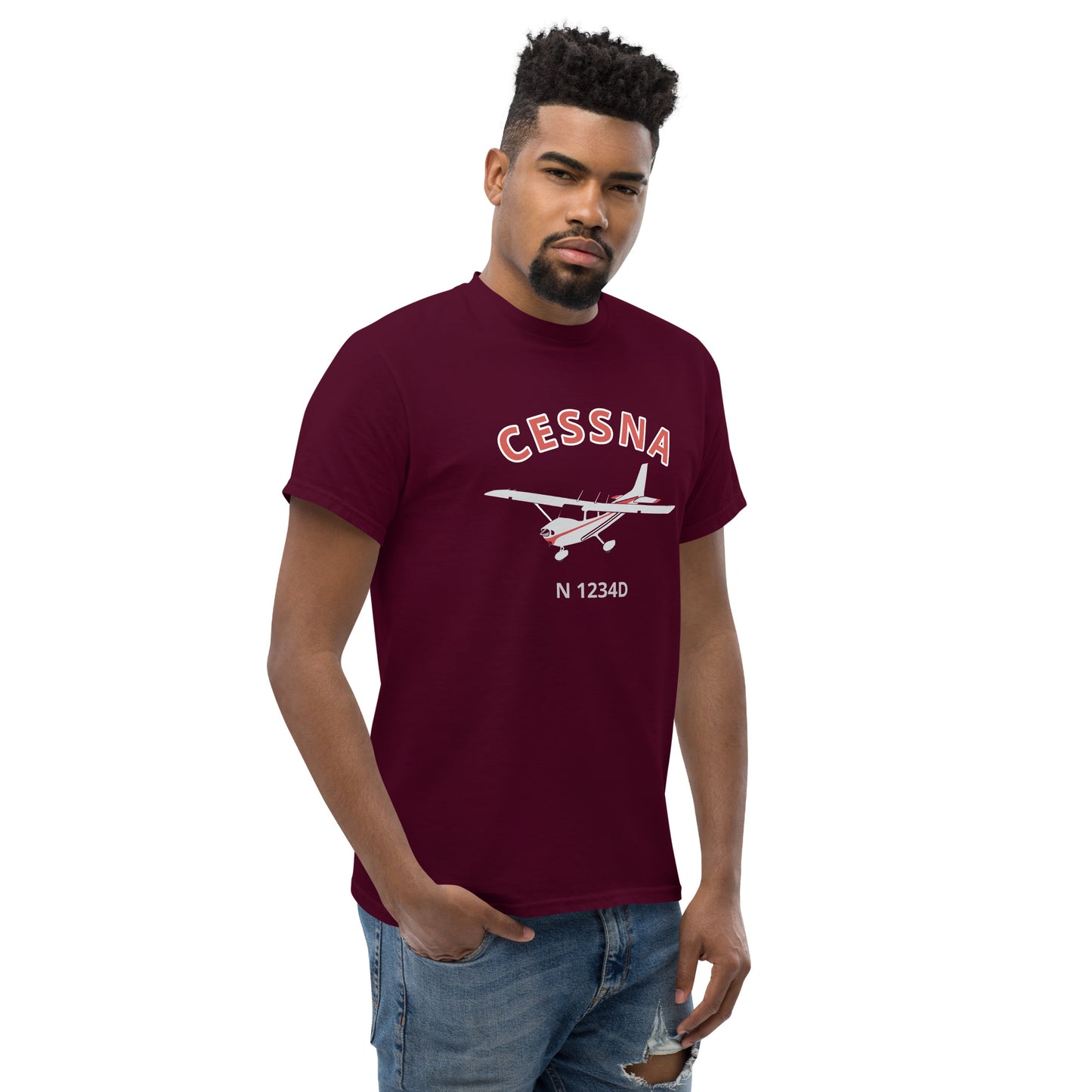 CESSNA 172 Skyhawk Polished grey- red CUSTOM N Number Men's classic fit aviation tee