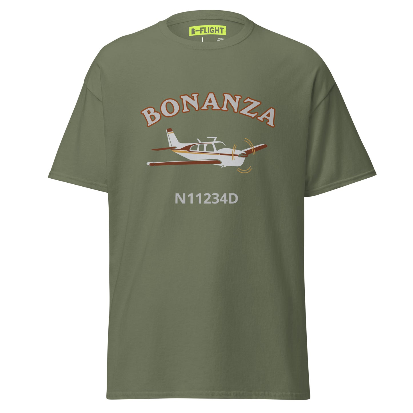 BONANZA F33 white-maroon CUSTOM N NUMBER Aviation Men's classic cotton tee