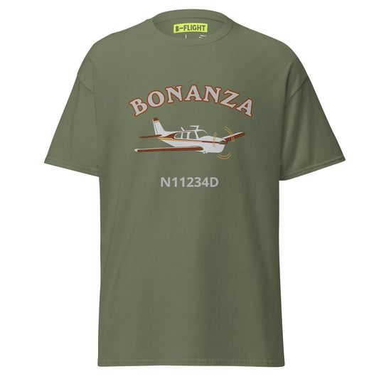 BONANZA F33 white-maroon CUSTOM N NUMBER Aviation Men's classic cotton tee- Minimum order 3