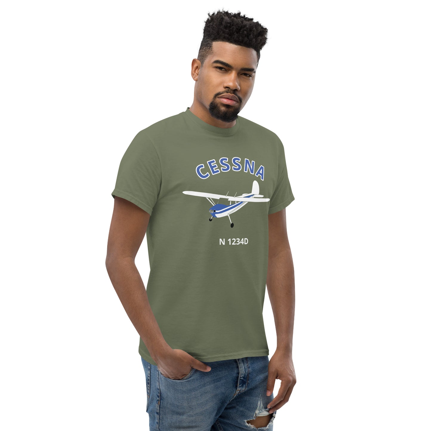 CESSNA 140 white blue aircraft CUSTOM N Number Classic fit Men's aviation tee