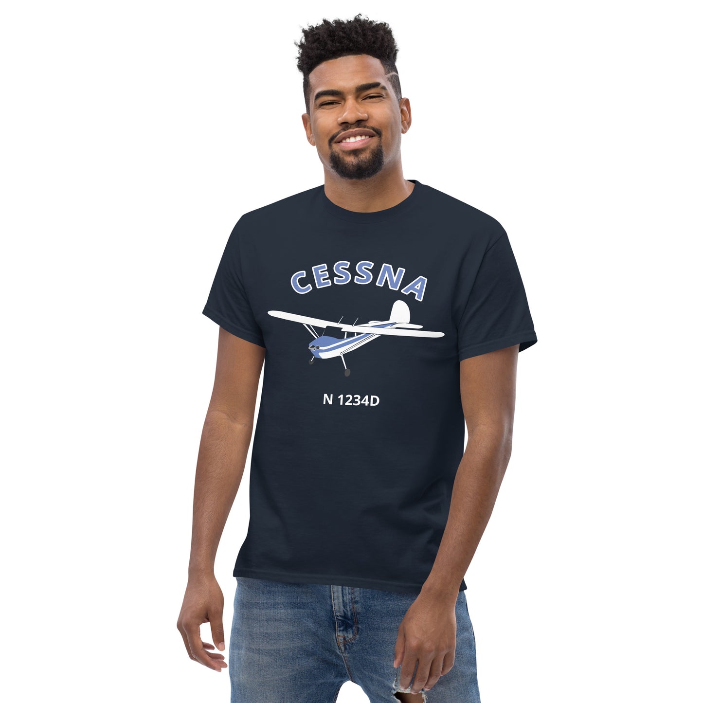 CESSNA 140 white blue aircraft CUSTOM N Number Classic fit Men's aviation tee