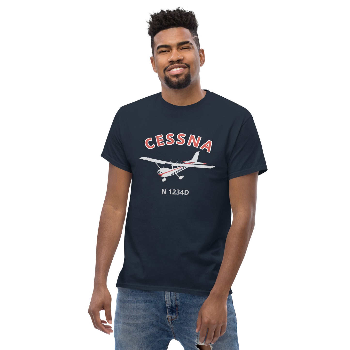 CESSNA 172 Skyhawk Polished grey- red CUSTOM N Number Men's classic fit aviation tee