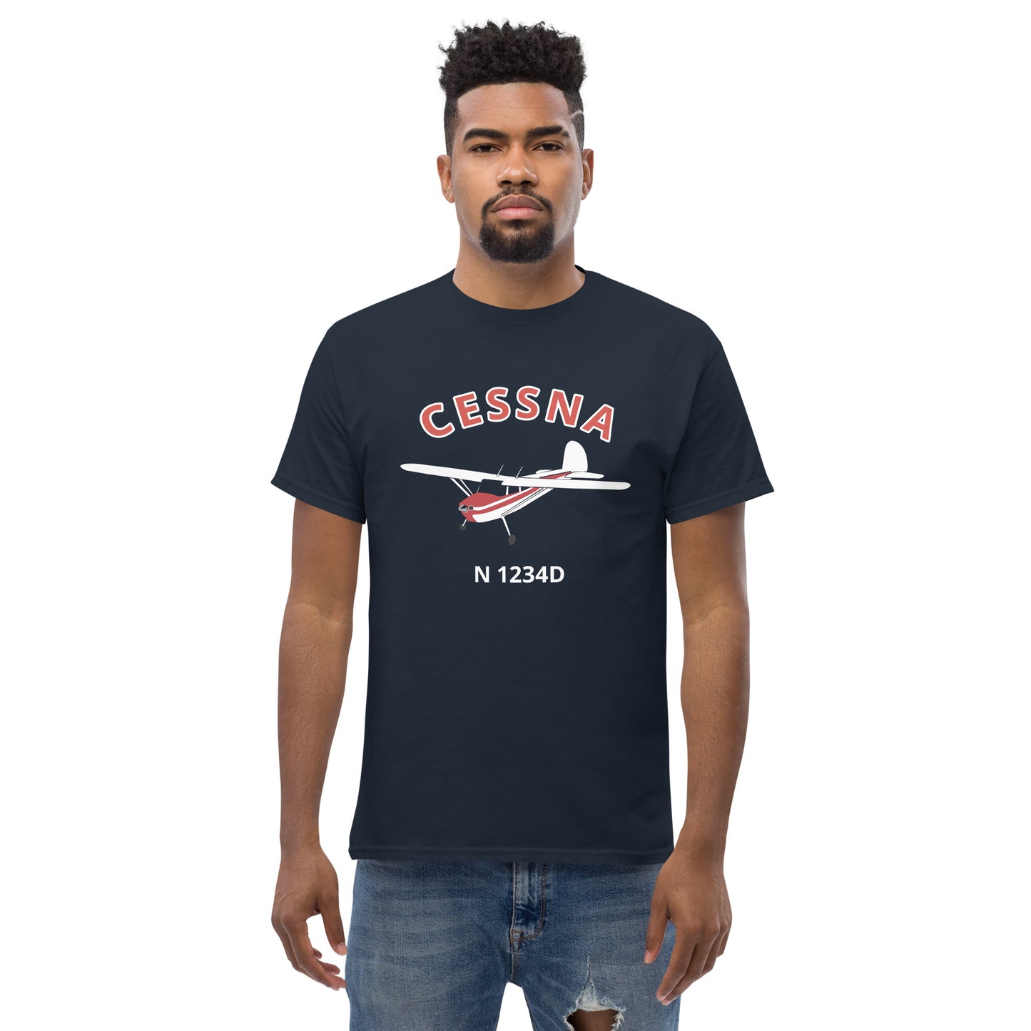 CESSNA 140 white red aircraft CUSTOM N Number Classic fit Men's aviation tee