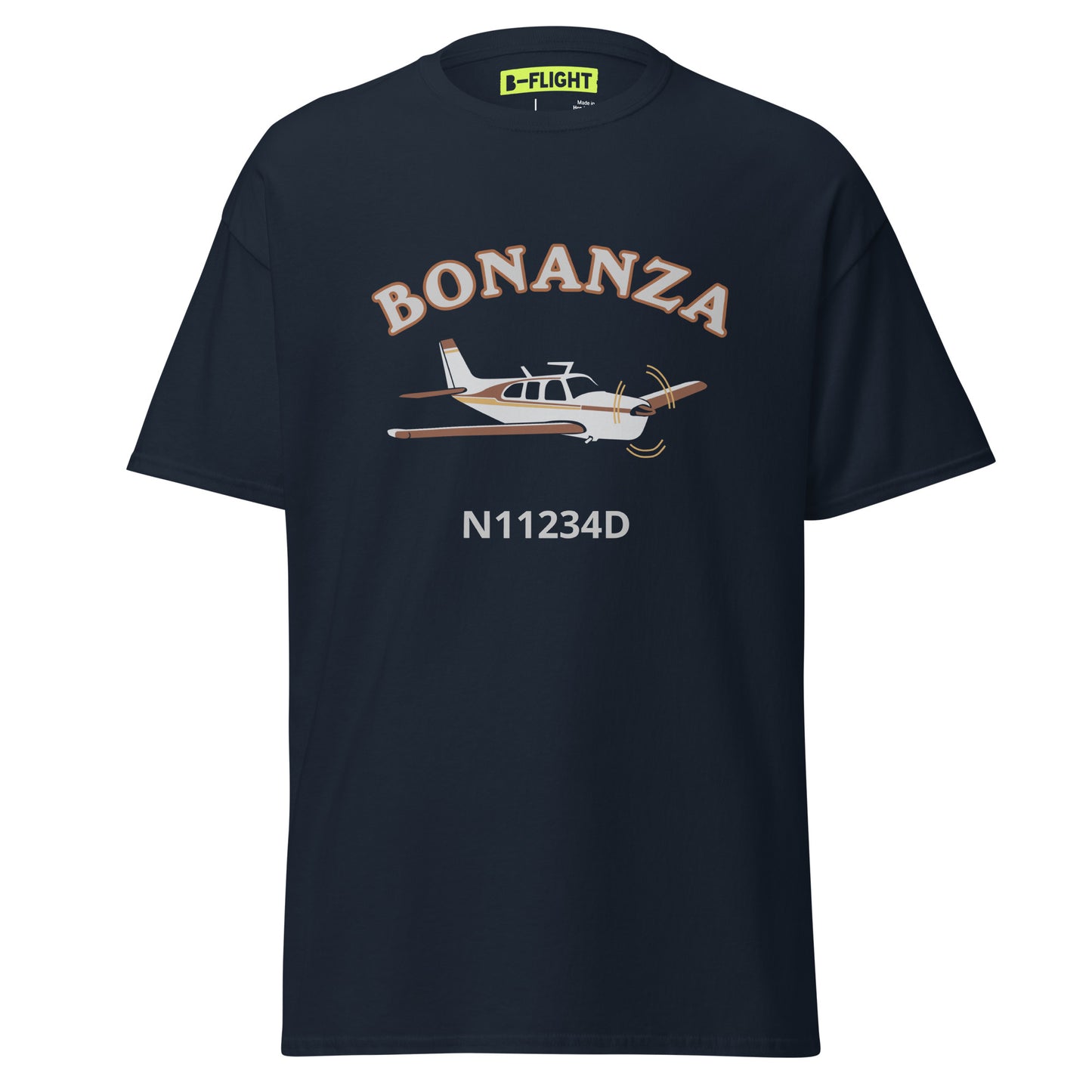 BONANZA F33 white-maroon CUSTOM N NUMBER Aviation Men's classic cotton tee