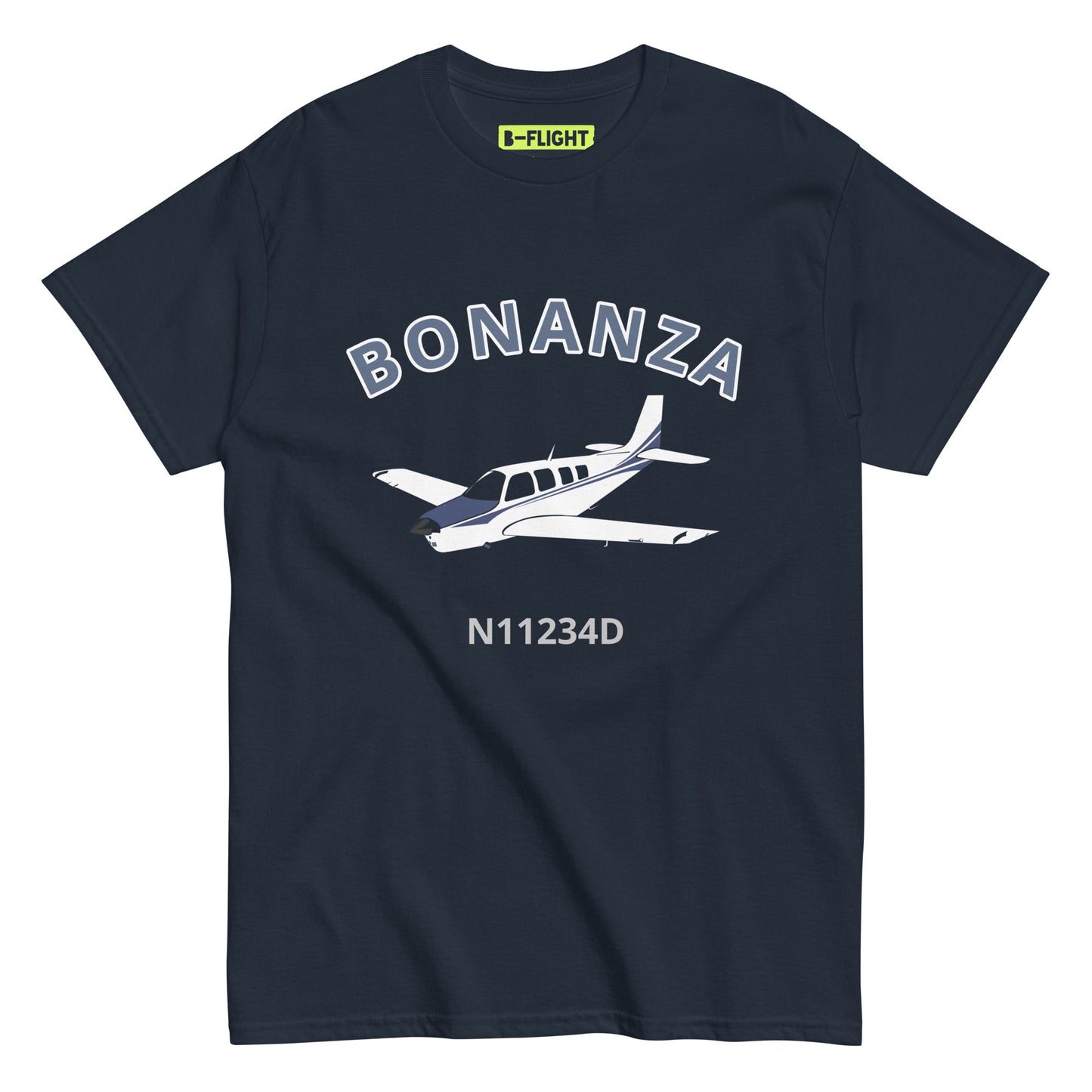 BONANZA A36  Blue paint CUSTOM N NUMBER Graphic Short-Sleeve Unisex classic fit aviation T-Shirt