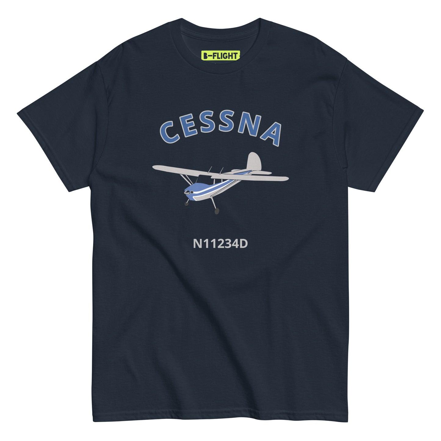 CESSNA 140 polished grey - blue aircraft CUSTOM N Number Classic fit Men's aviation tee