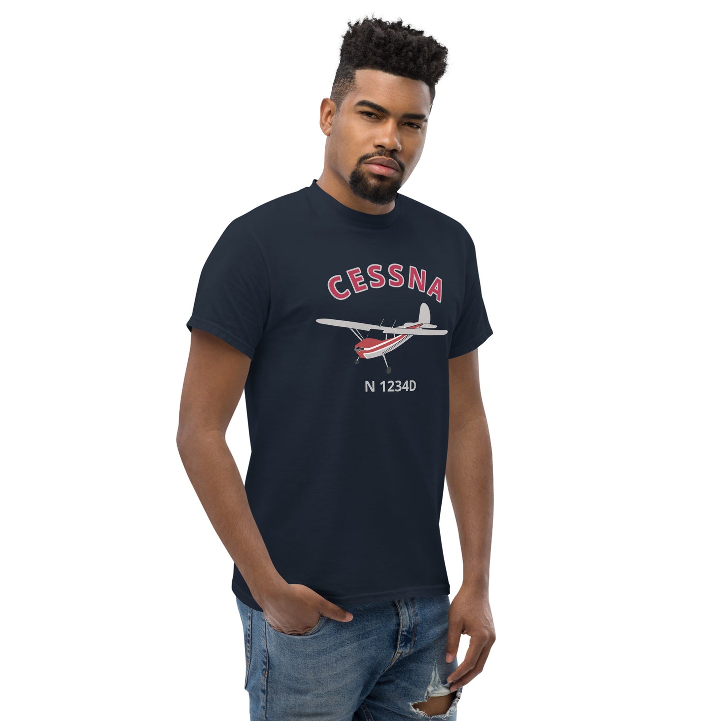 Cessna 140 CUSTOM N Number Polished with  Red Fuselage Men's classic Tee