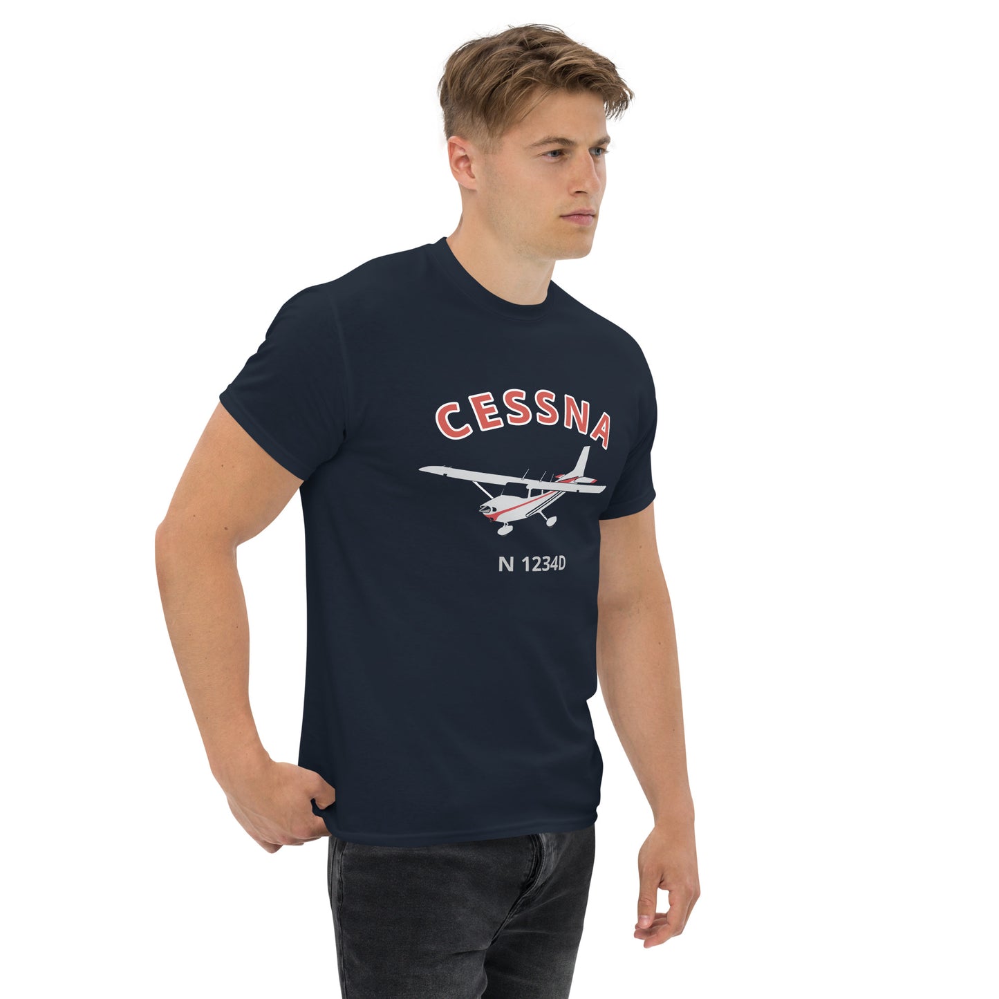 CESSNA 172 Skyhawk Polished grey- red CUSTOM N Number Men's classic fit aviation tee