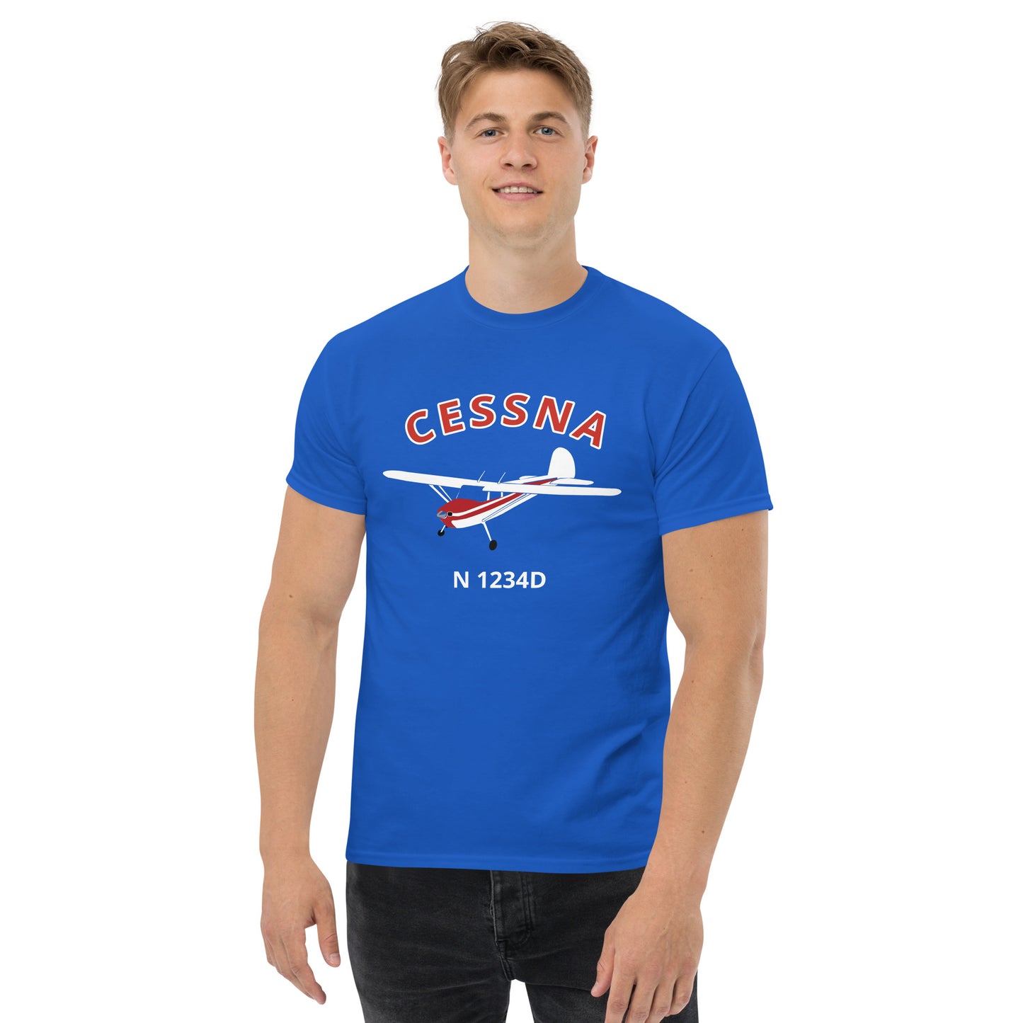 CESSNA 140 white red aircraft CUSTOM N Number Classic fit Men's aviation tee