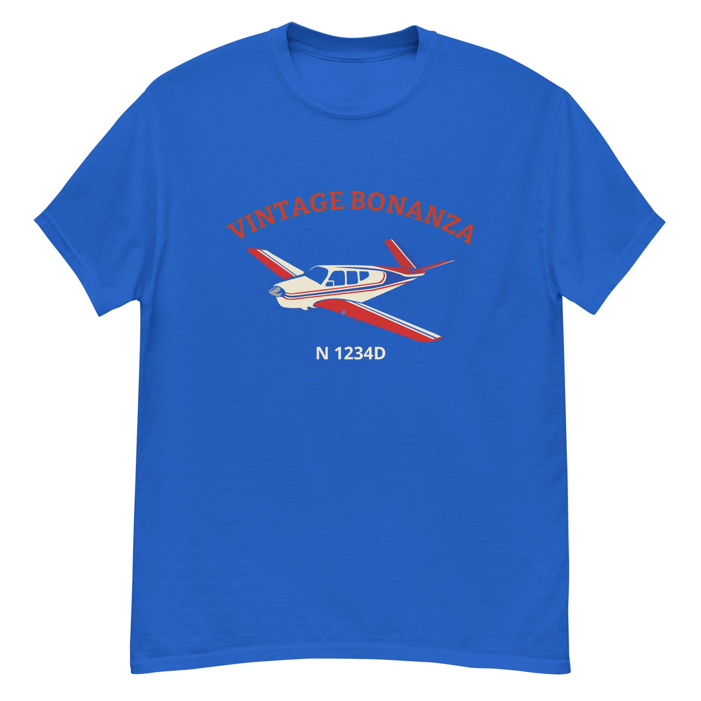 V-TAIL BONANZA Vintage tri color 2 stripe CUSTOM N Number Printed Short-Sleeve Classic Fit Aviation T-Shirt