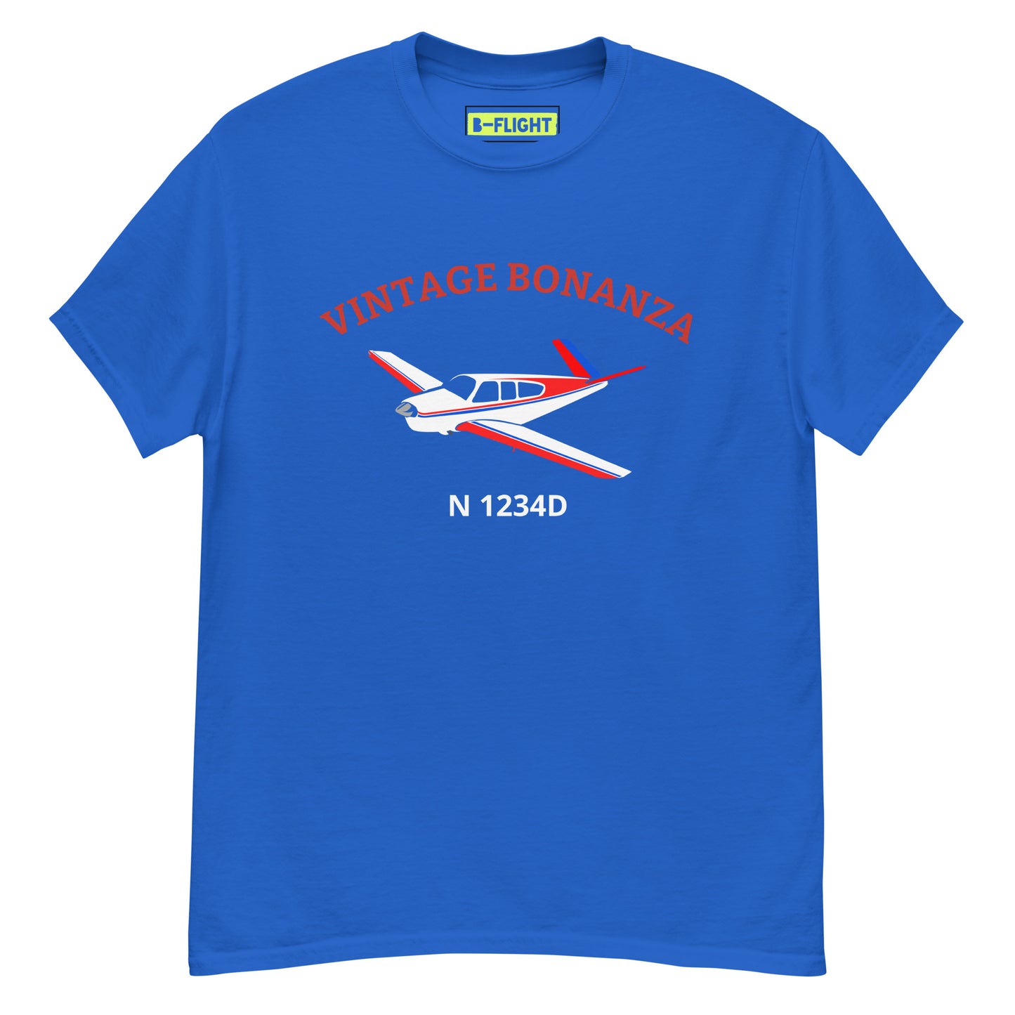 V-TAIL BONANZA Vintage Tricolor 1 CUSTOM N Number Printed Short-Sleeve Classic Fit Aviation T-Shirt