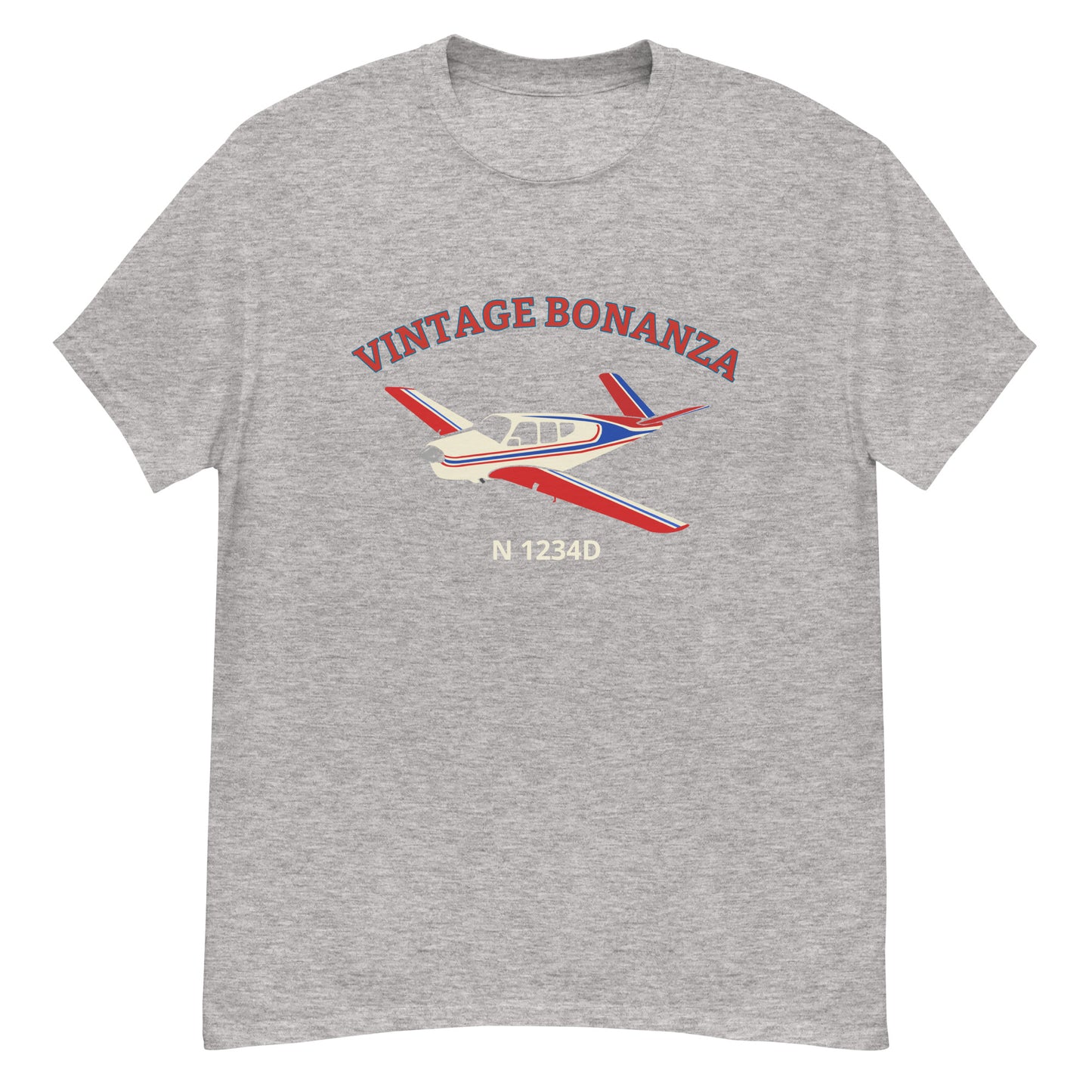 V-TAIL BONANZA Vintage tri color 2 stripe CUSTOM N Number Printed Short-Sleeve Classic Fit Aviation T-Shirt