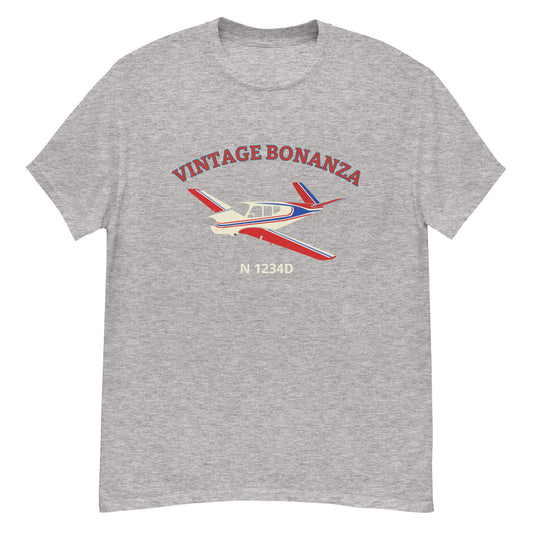 V-TAIL BONANZA Vintage tri color 2 stripe CUSTOM N Number Printed Short-Sleeve Classic Fit Aviation T-Shirt - Minimum order 3