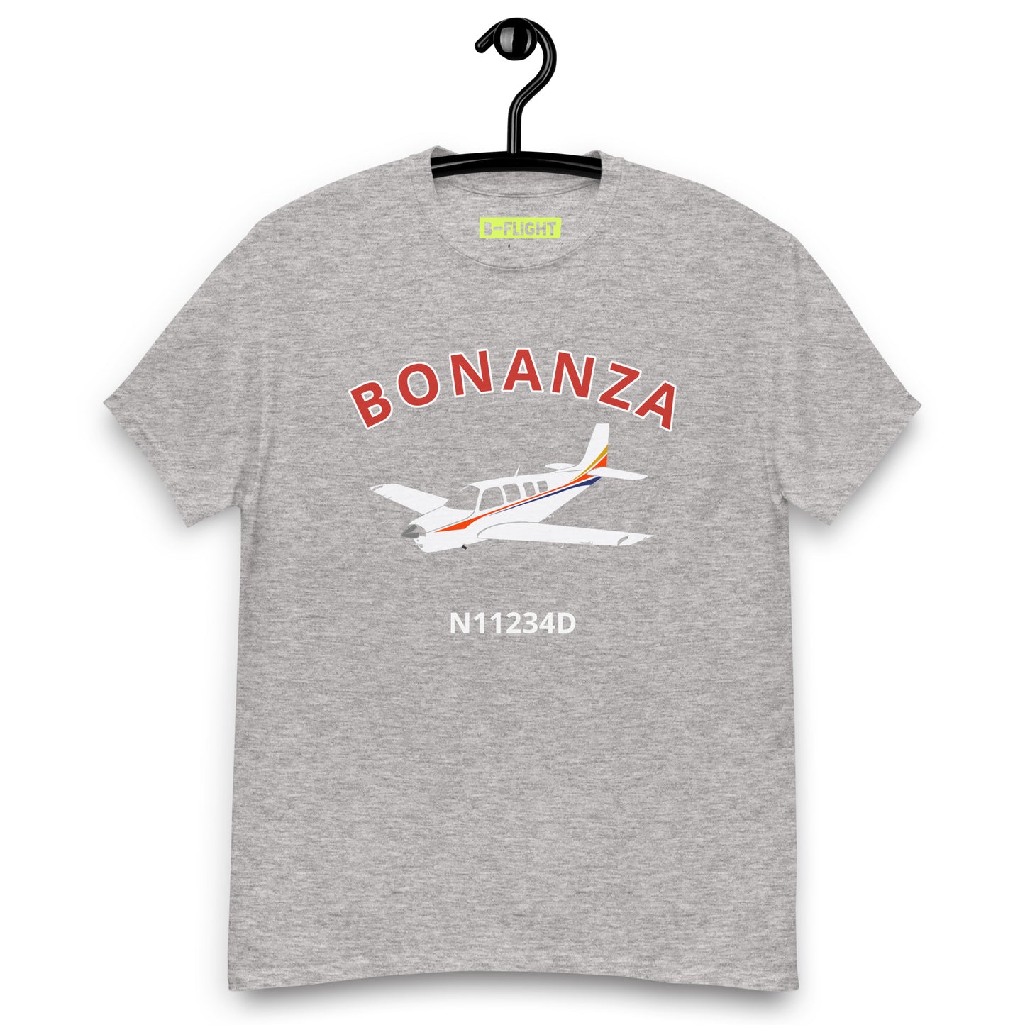 BONANZA A36  White with Stripes CUSTOM N NUMBER Graphic Short-Sleeve Unisex classic fit aviation T-Shirt.