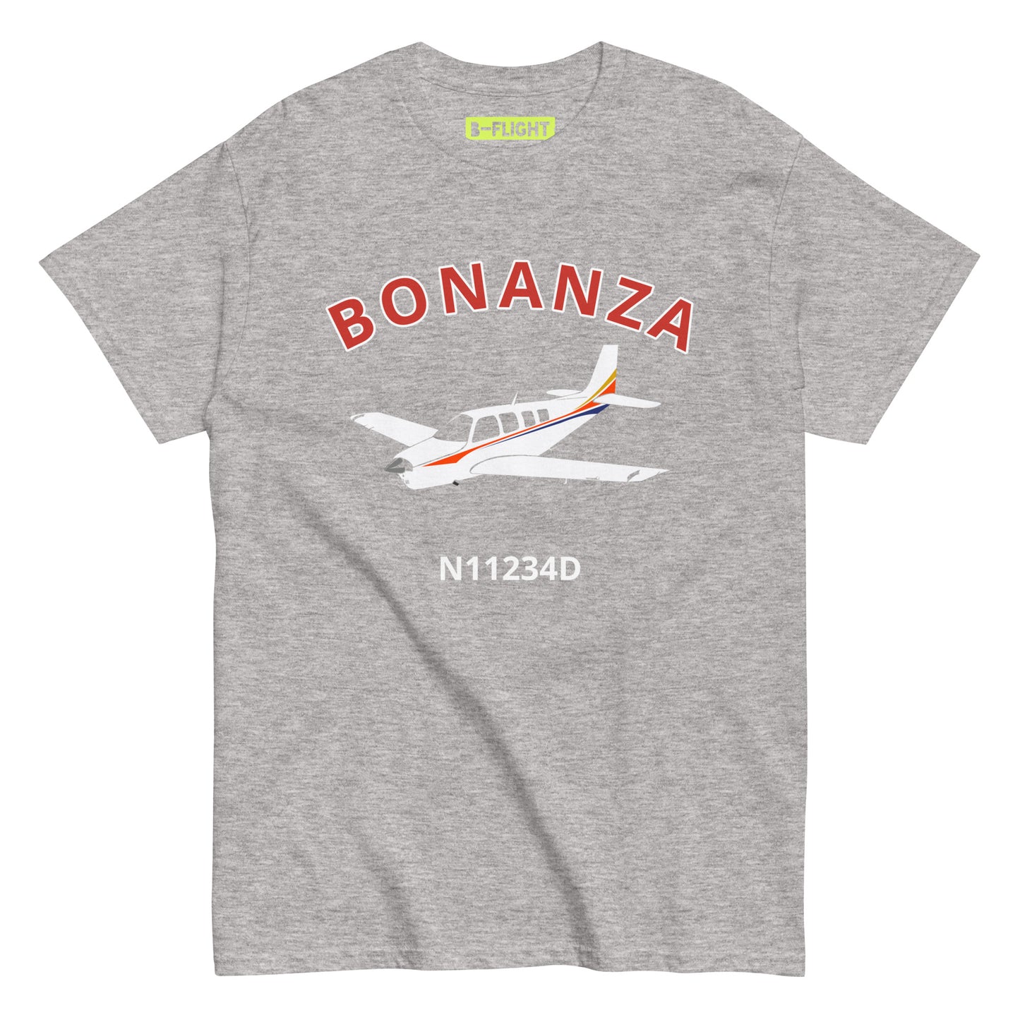 BONANZA A36  White with Stripes CUSTOM N NUMBER Graphic Short-Sleeve Unisex classic fit aviation T-Shirt.