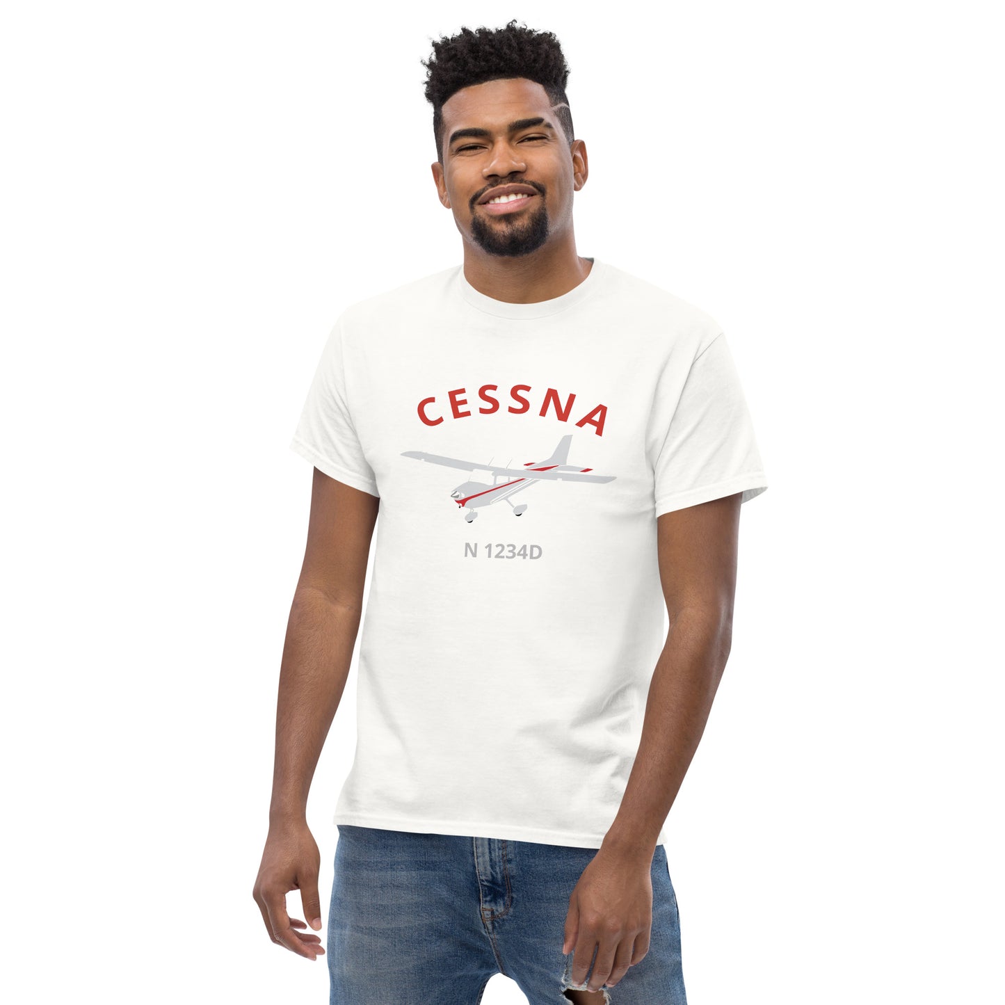 CESSNA 172 Skyhawk Polished grey- red CUSTOM N Number Men's classic fit aviation tee