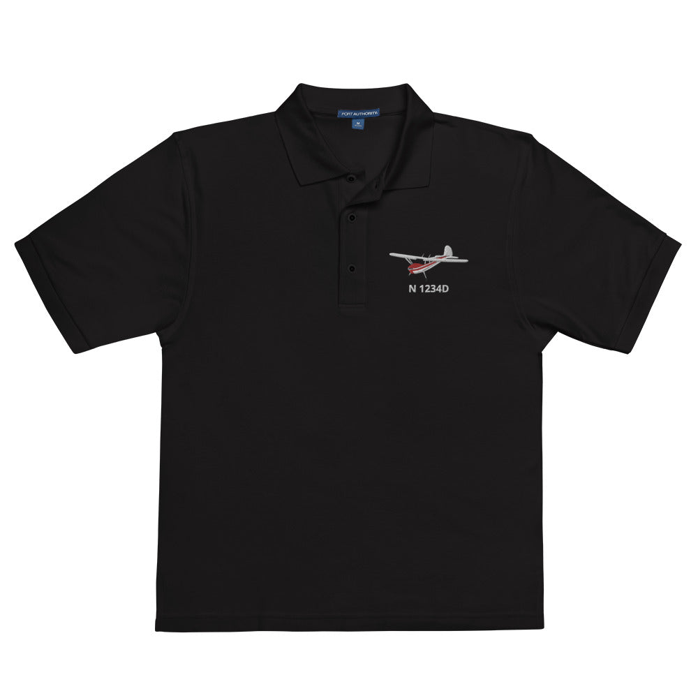 CESSNA 140 White-Red CUSTOM N Number Embroidered Men's Premium Aviation Polo