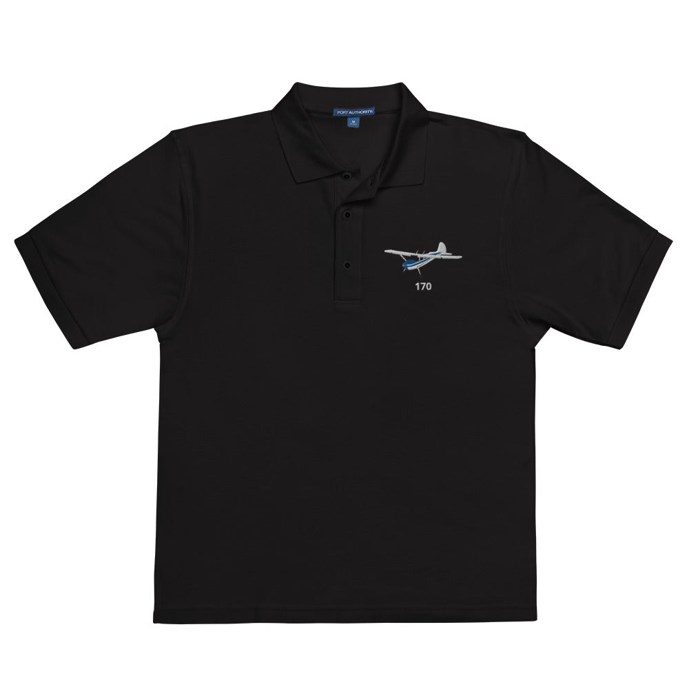 CESSNA 170 White-Blue  CUSTOM N Number Embroidered Men's Premium aviation Polo