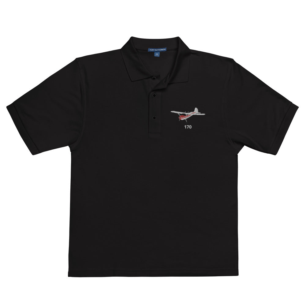 CESSNA 170 White-Red CUSTOM N Number Embroidered Men's Premium Aviation Polo