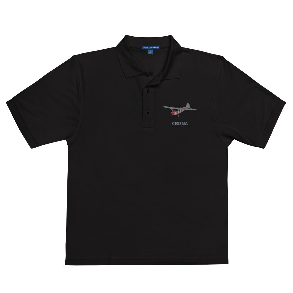 CESSNA 140 Polished grey-red aircraft embroidered Men's Premium Polo