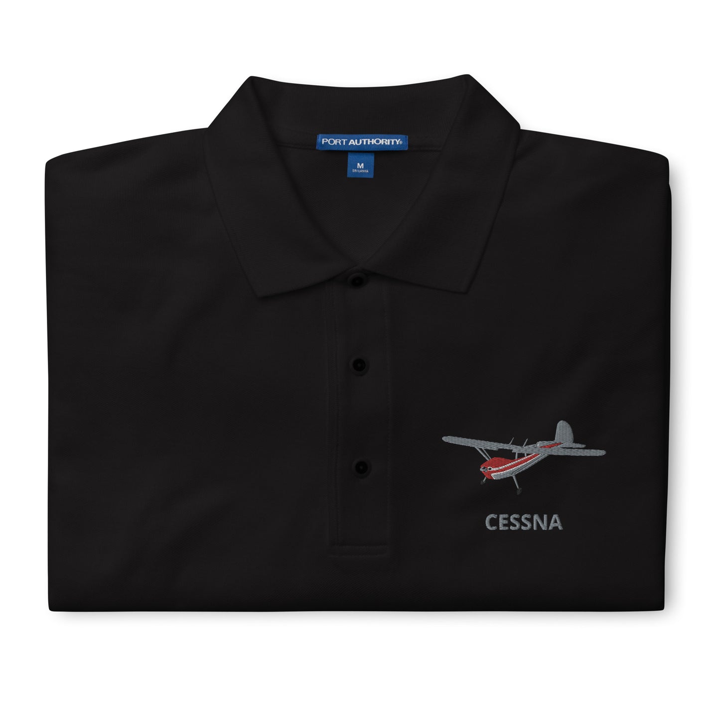 CESSNA 140 Polished grey-red aircraft embroidered Men's Premium Polo