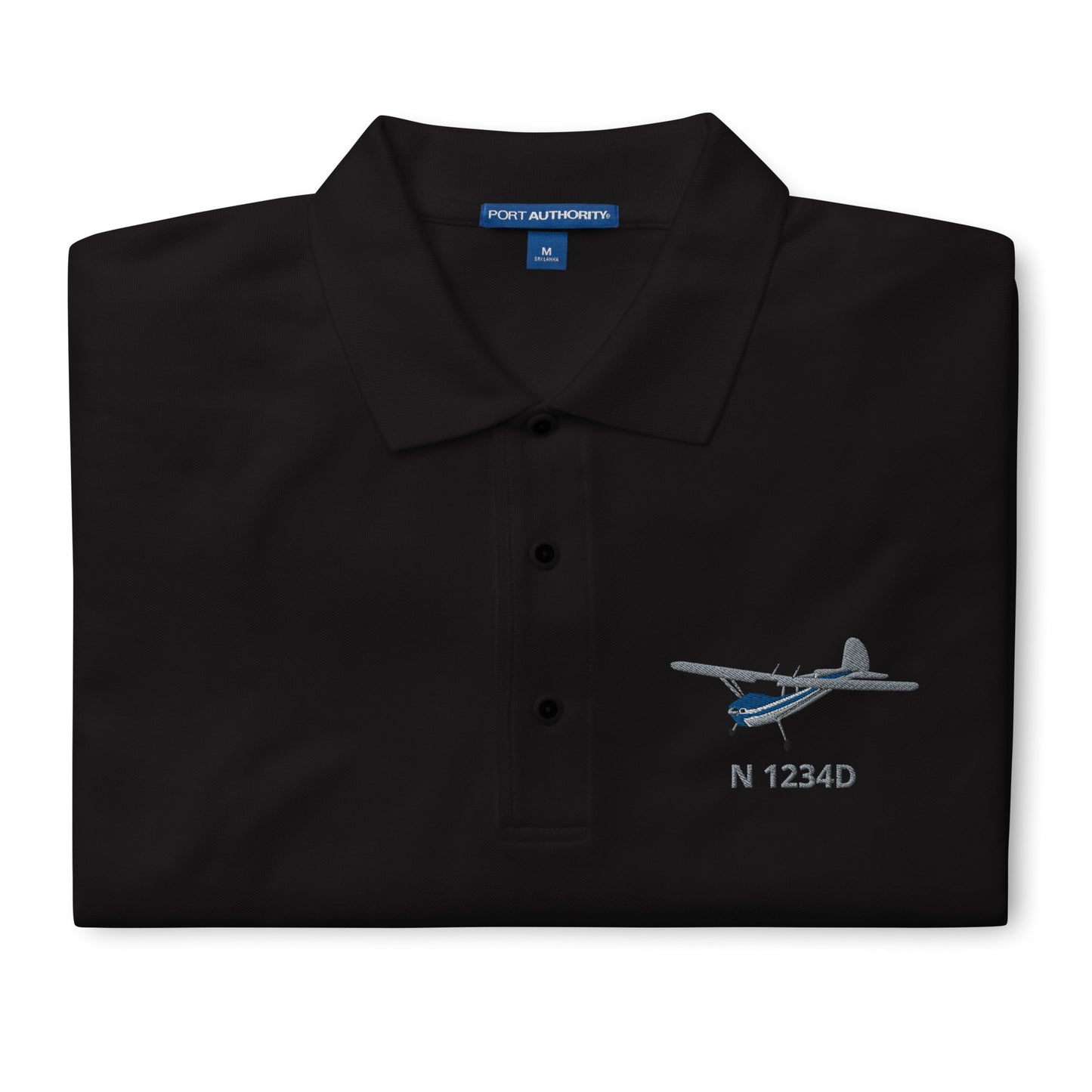 CESSNA 140 polished grey - blue  CUSTOM N Number Men's Premium Aviation Polo