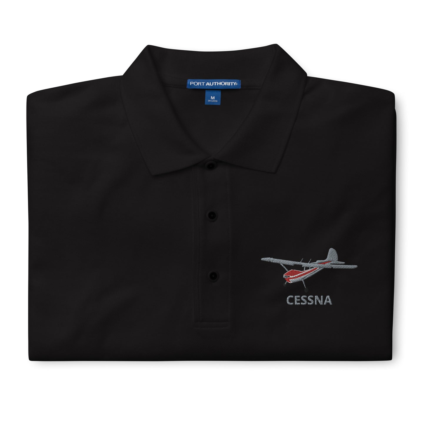 CESSNA 170 Polished grey - red Embroidered Men's Premium Aviation Polo