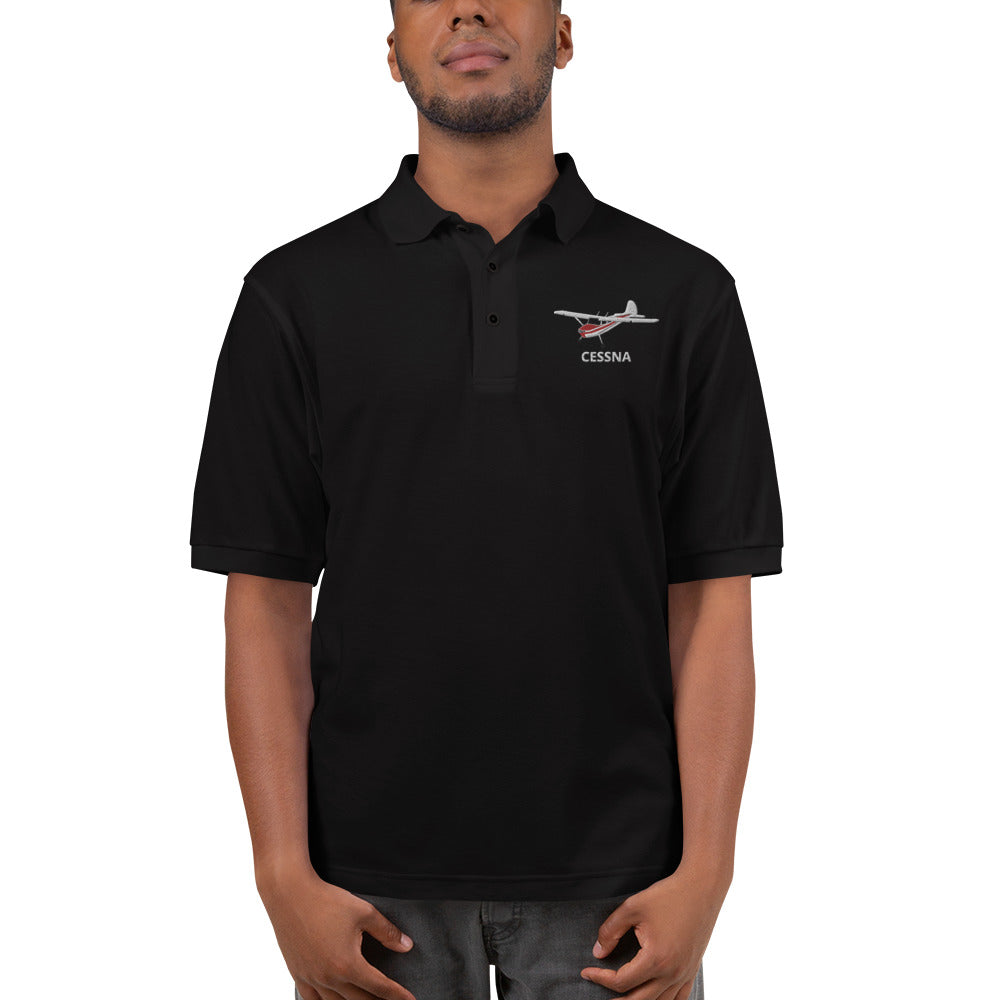 CESSNA 170 White - Red embroidered Men's Premium Aviation Polo