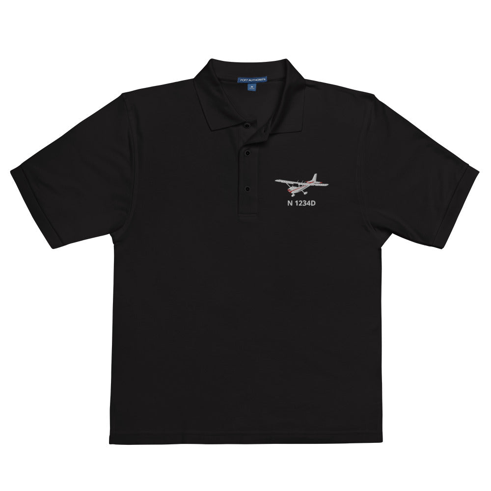 CESSNA 172 Skyhawk White - red CUSTOM N Number embroidered Premium Men's Aviation Polo