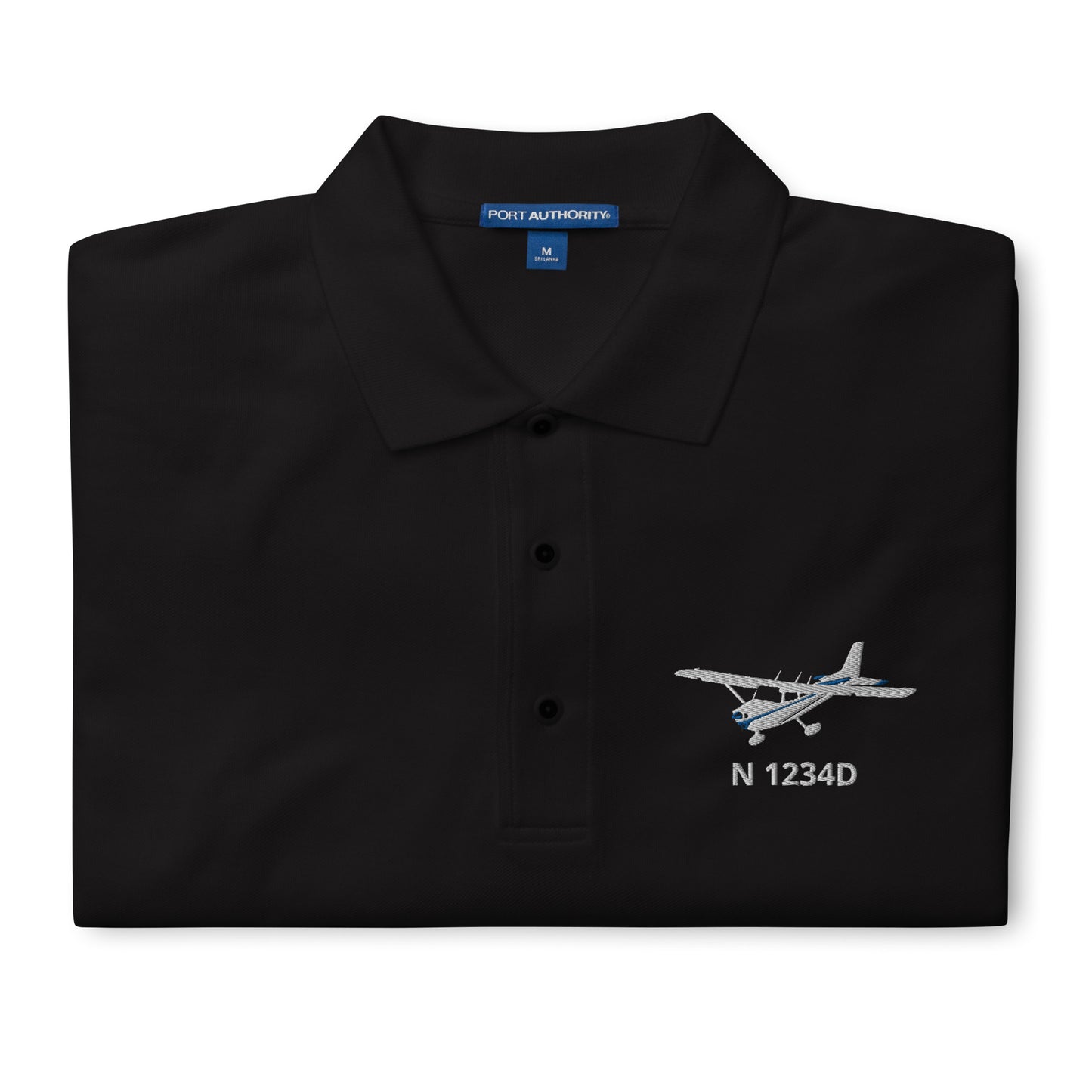 CESSNA 172 White-Blue CUSTOM N Number Embroidered Premium Men's Aviation Polo