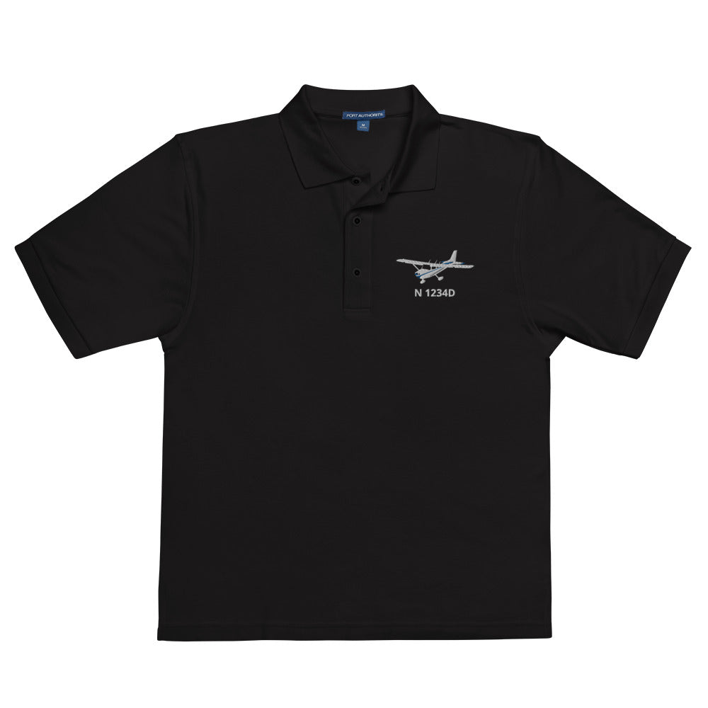 CESSNA 172 White-Blue CUSTOM N Number Embroidered Premium Men's Aviation Polo