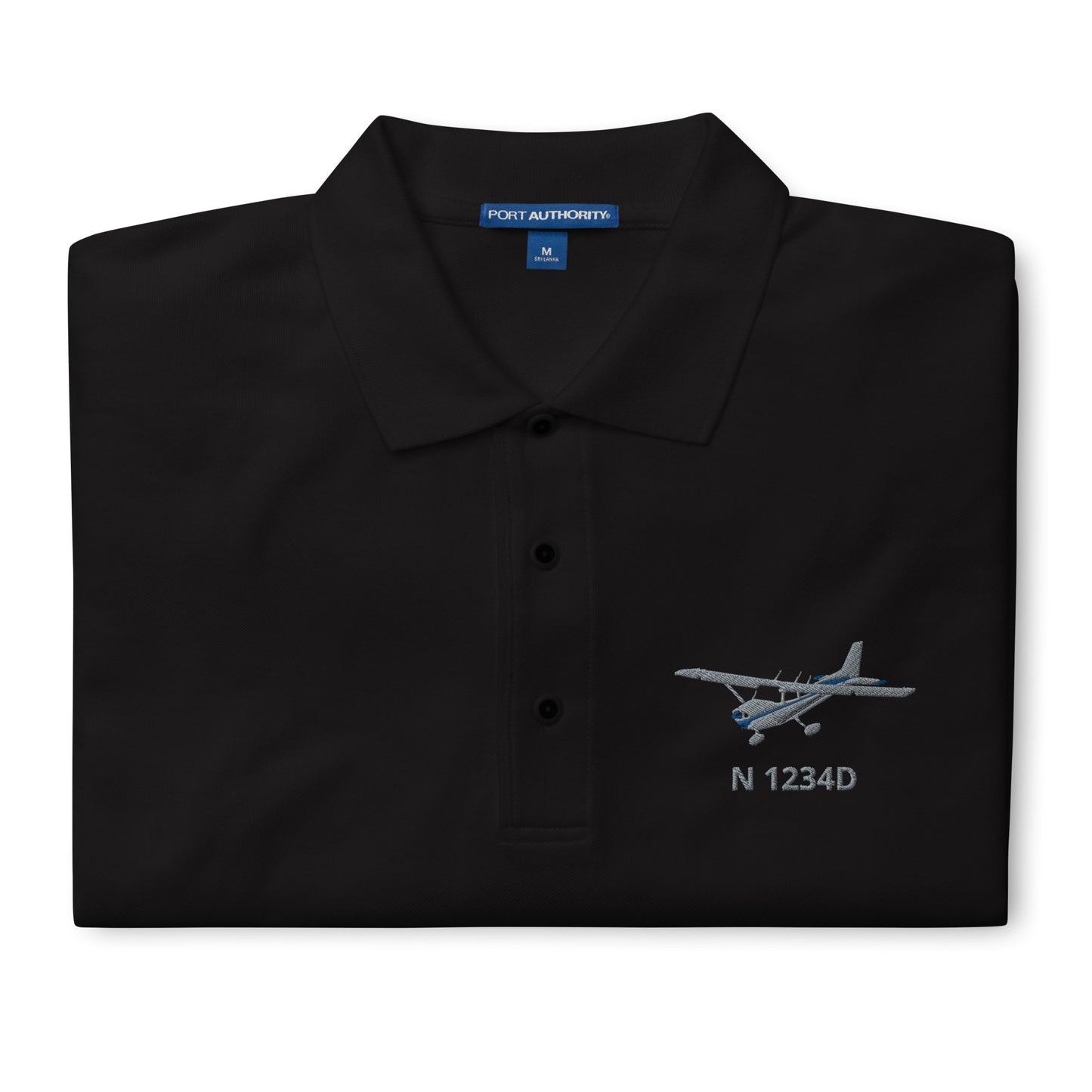 CESSNA 172 Skyhawk Polished grey - Blue CUSTOM  N Number Embroidered Men's Premium Aviation Polo