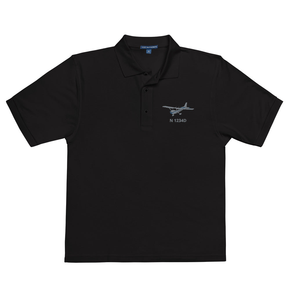 CESSNA 172 Skyhawk Polished grey - Blue CUSTOM  N Number Embroidered Men's Premium Aviation Polo