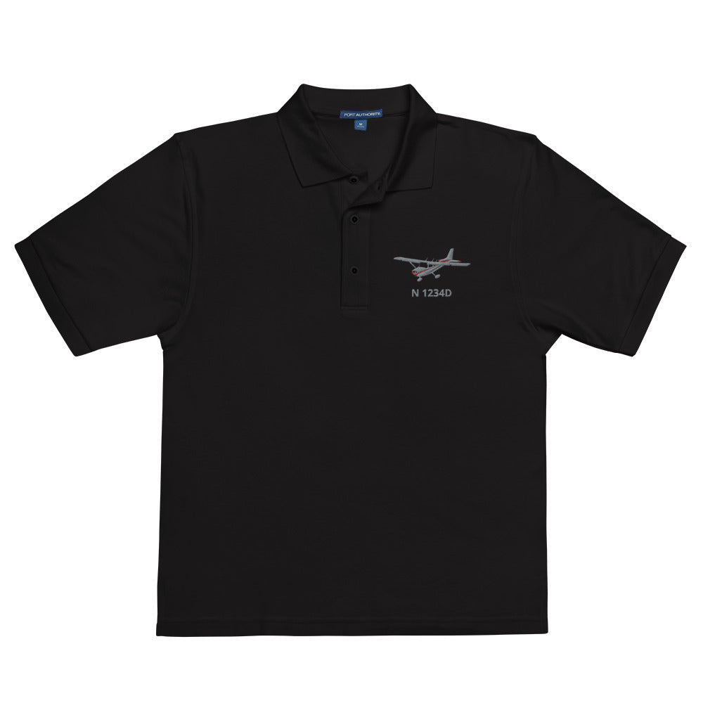 CESSNA 172 Skyhawk Polished Grey - Red CUSTOM N Number Embroidered Men's Premium Aviation  Polo