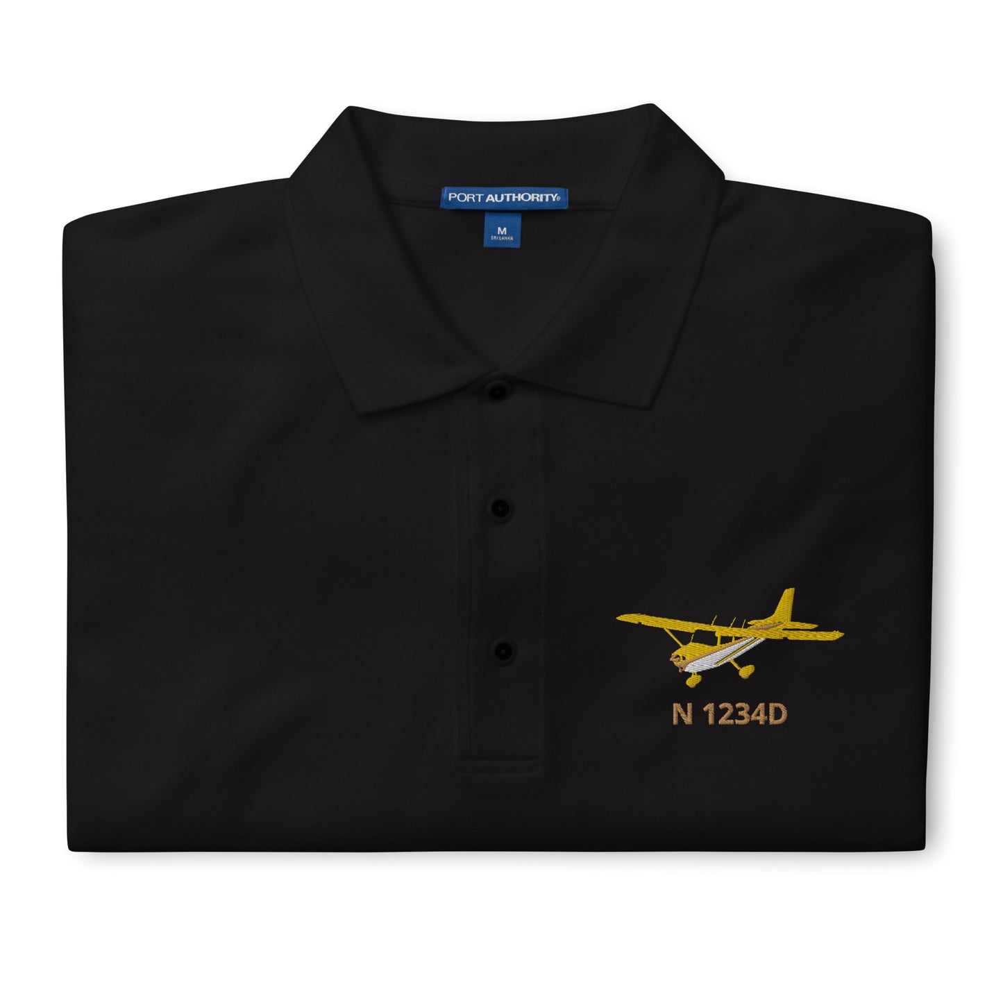 CESSNA 172 Skyhawk yellow wings CUSTOM  N Number Embroidered Men's Premium Aviation Polo