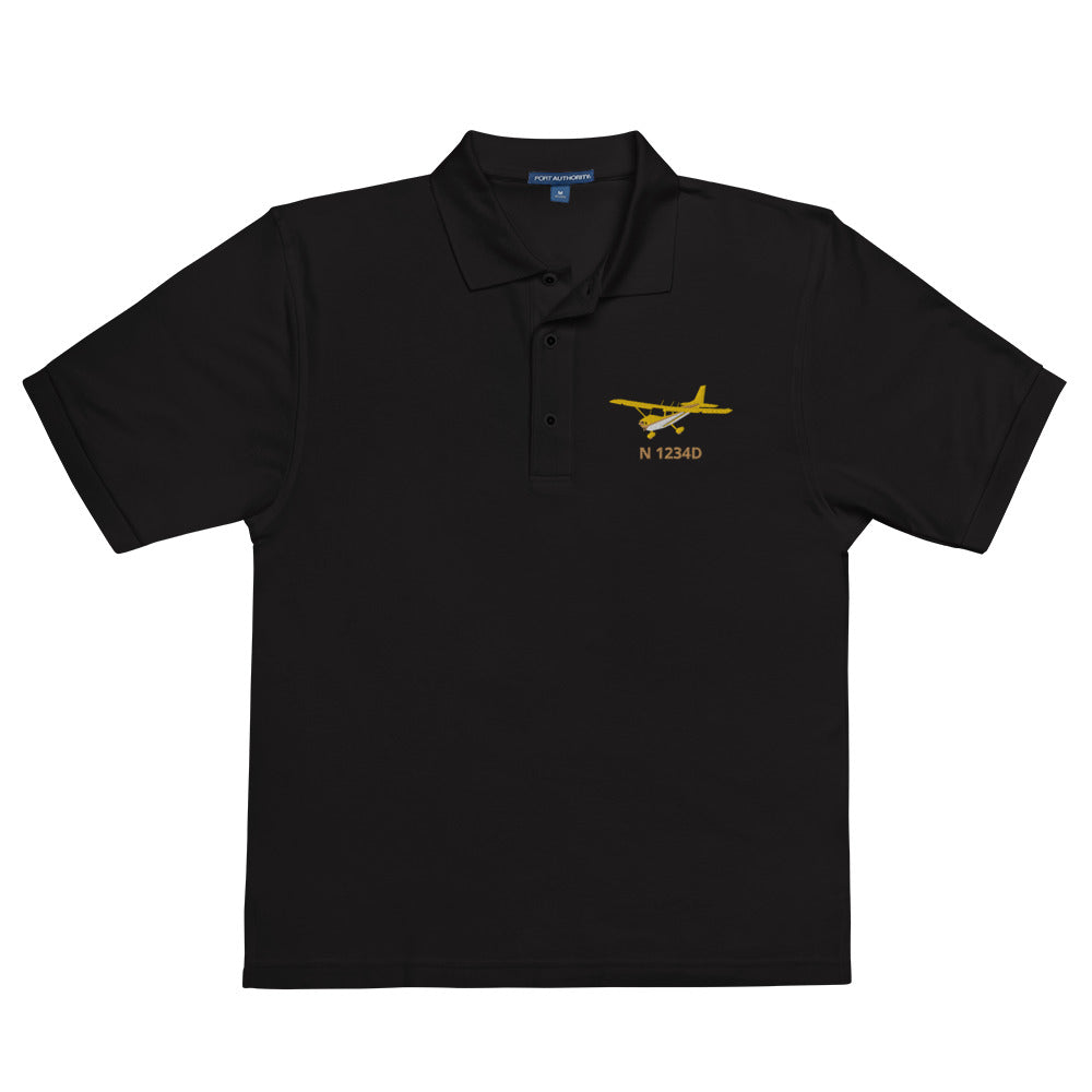 CESSNA 172 Skyhawk yellow wings CUSTOM  N Number Embroidered Men's Premium Aviation Polo