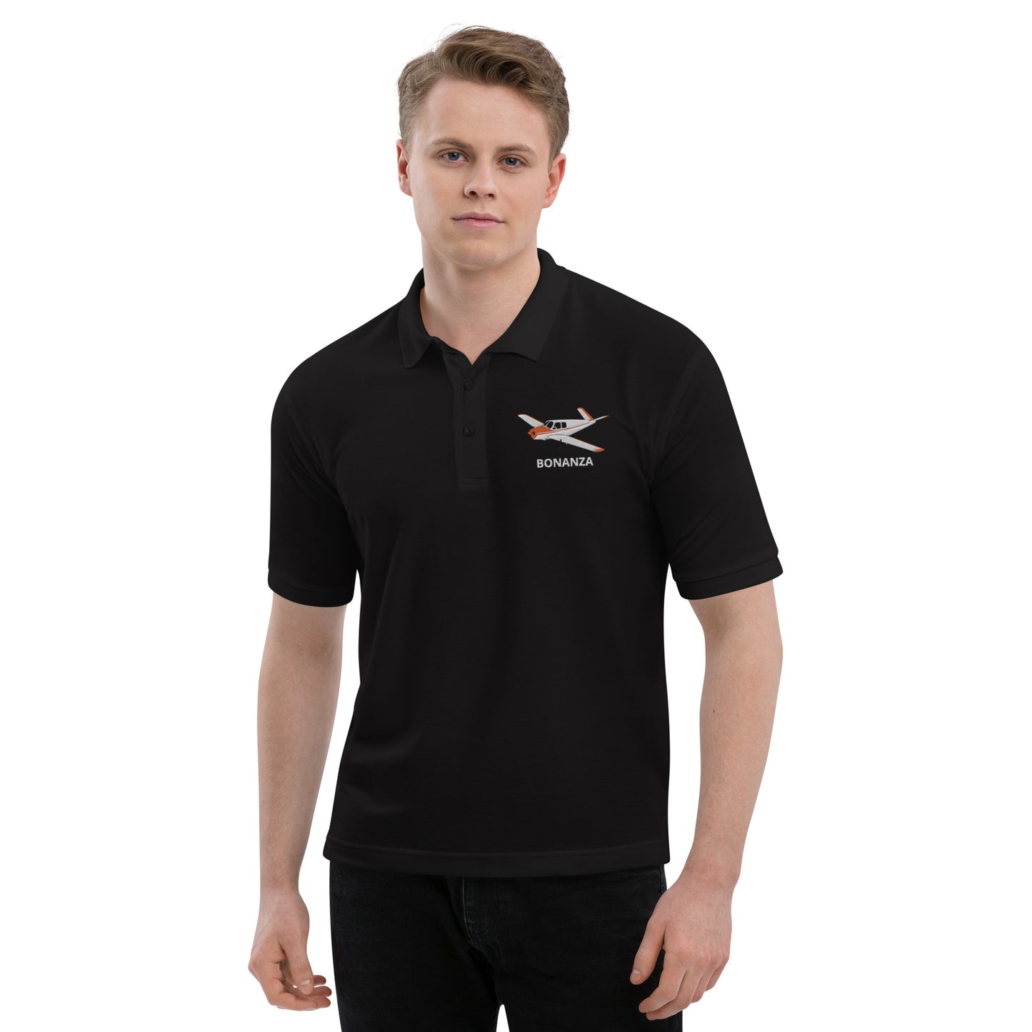 V-TAIL BONANZA White-Red CUSTOM N Number Embroidered Men's Aviation Polo