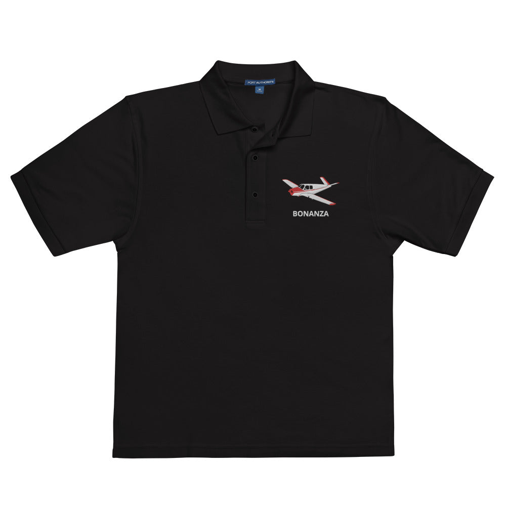 V-TAIL BONANZA White-Red Embroidered Classic Fit Men's Premium Aviation Polo