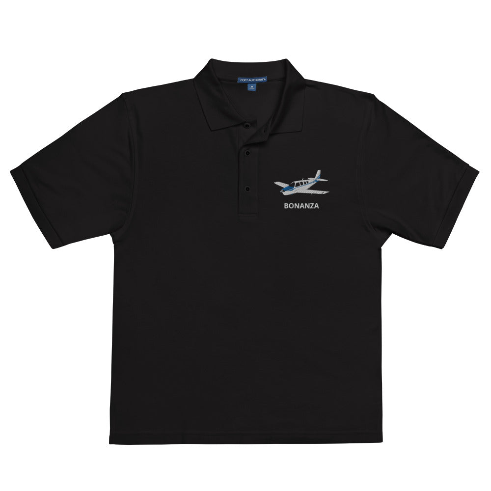 BONANZA A36  Blue Embroidered Classic Mens Aviation Polo