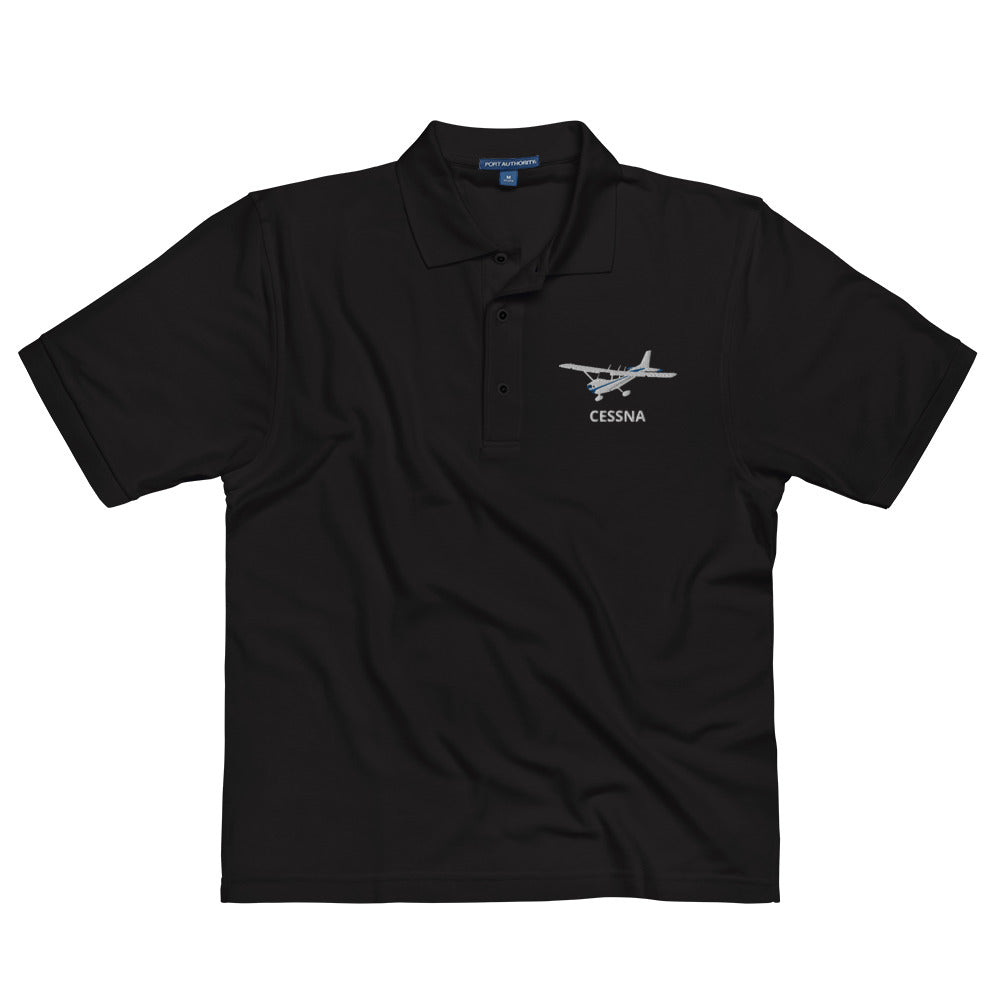 CESSNA 172 White-Blue Embroidered Premium Men's Aviation Polo