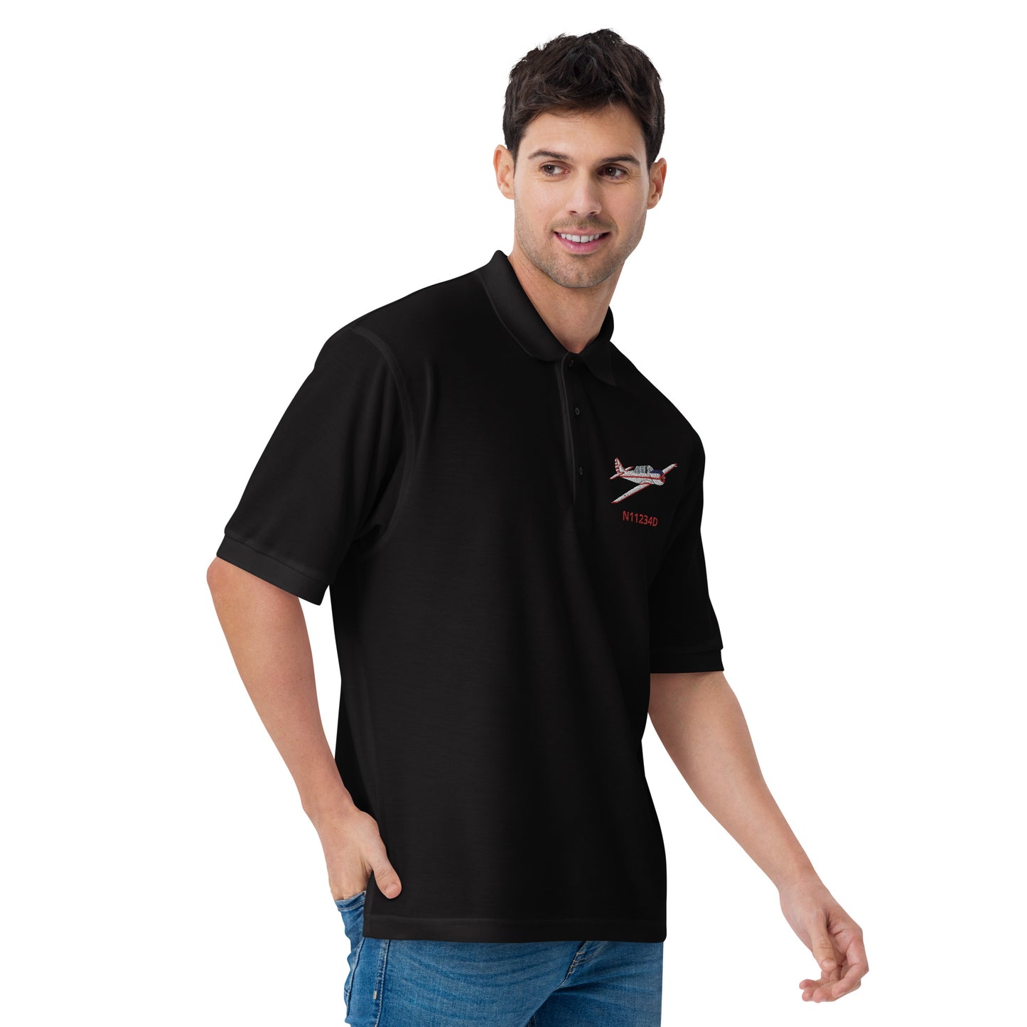 Yak-52 CUSTOM N Number embroidered Men's Premium Aviation Polo