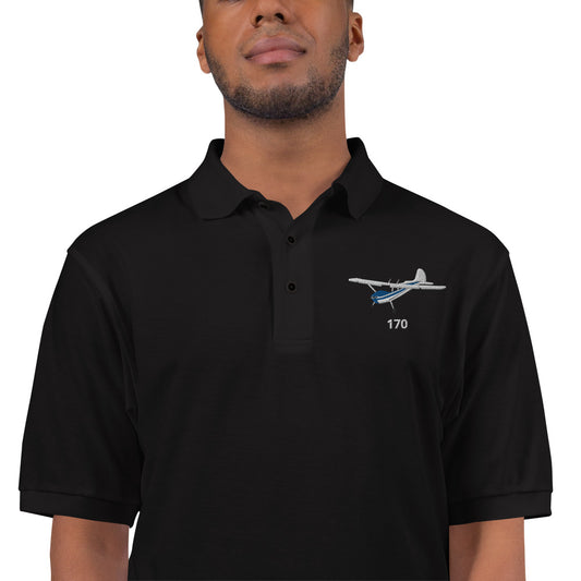 CESSNA 170 White-Blue  CUSTOM N Number Embroidered Men's Premium aviation Polo