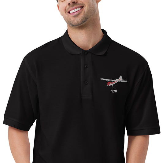 CESSNA 170 White-Red CUSTOM N Number Embroidered Men's Premium Aviation Polo