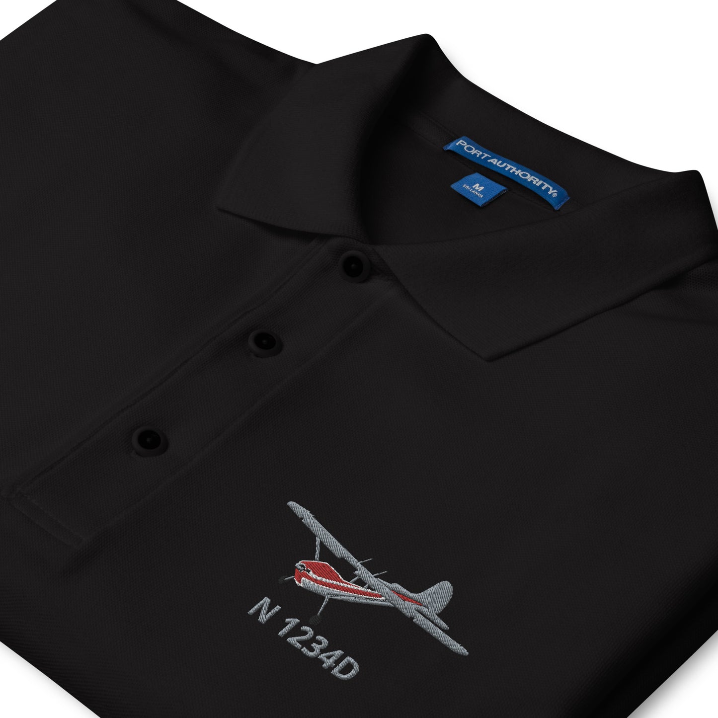 CESSNA 170 Polished grey- red CUSTOM N Number Embroidered Men's Premium Aviation  Polo - Minimum order 3